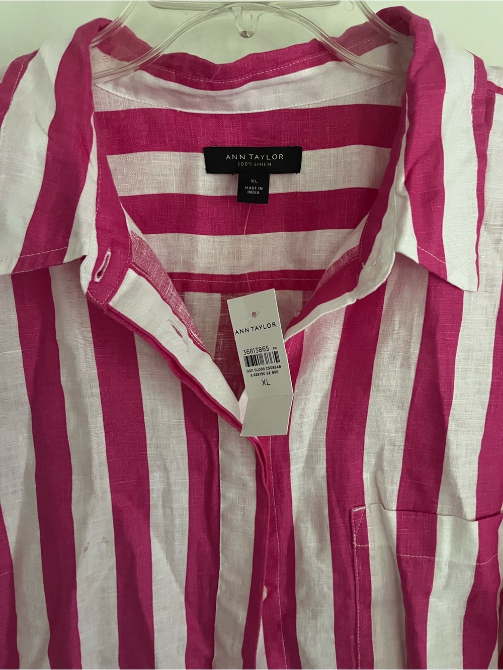 Ann Taylor Linen Striped Button-Down Shirt - Picture 2 of 3